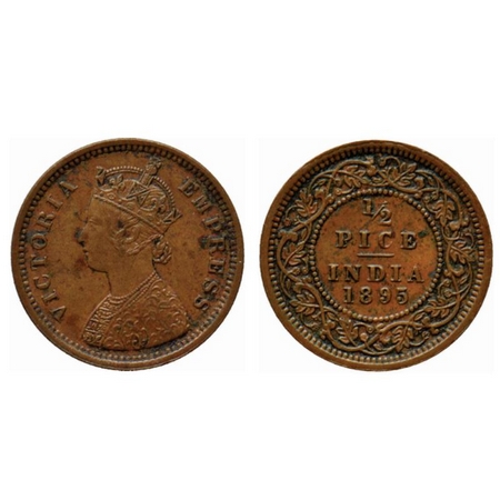 Victoria Empress, Copper ½ Pice, 1895, Calcutta Mint, A/I, no mint mark. GK 875. Very Fine