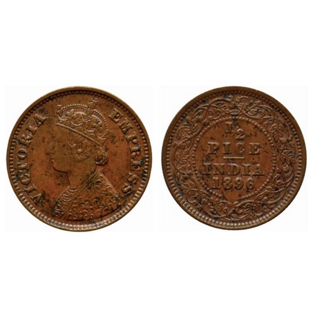 Victoria Empress, Copper ½ Pice, 1896, Calcutta Mint, A/I, no mint mark. GK 876. Very Fine