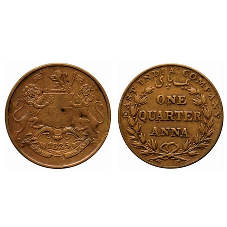 William IV, Copper Quarter Anna, 1835, Bombay Mint, A/VIII (15L + 15R Berries) a small rai
