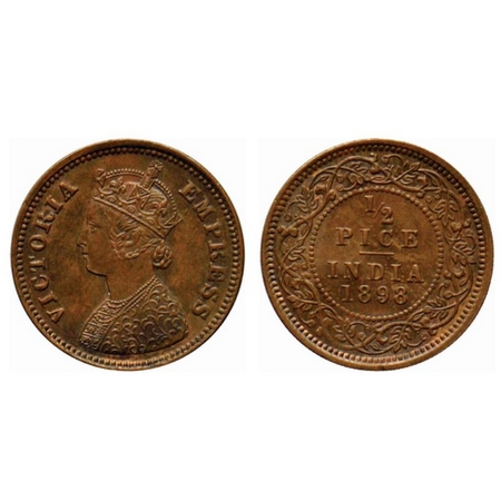Victoria Empress, Copper ½ Pice, 1898, Calcutta Mint, A/I, no mint mark. GK 878. Extremely