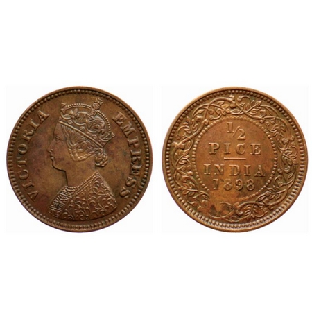 Victoria Empress, Copper ½ Pice, 1898, Calcutta Mint, A/I. GK 878. Extremely Fine, Scarce.