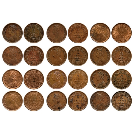 Victoria Queen / Empress, Copper 1/12 Anna (12 Coins), 1862/Madras A/I, 1883/Bombay A/no m