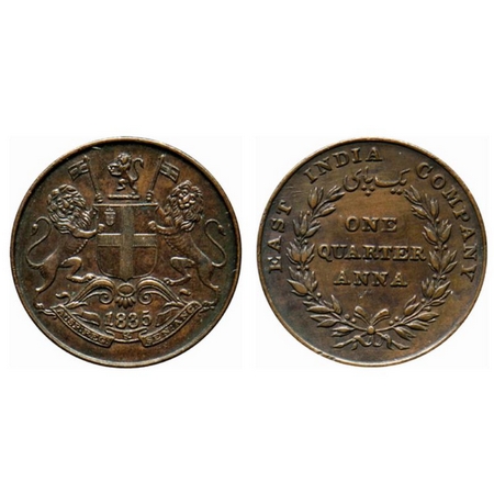 William IV, Copper Quarter Anna, 1835, Bombay Mint, A/ I(i), large numerals of year with o