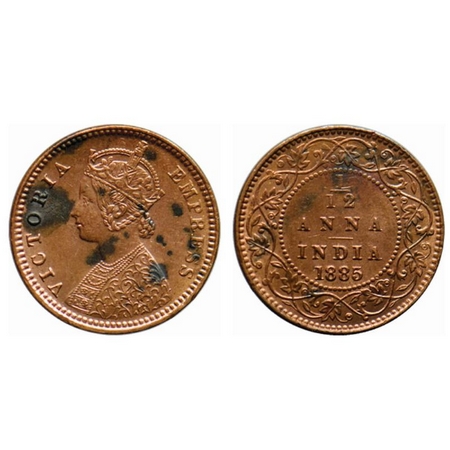 Victoria Empress, Copper 1/12 Anna, 1885, Calcutta Mint, Obverse 'B', No mint mark. GK 900