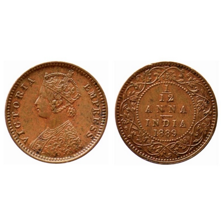 Victoria Empress, Copper 1/12 Anna, 1889, Calcutta Mint. GK 910. About Extremely Fine, Sca