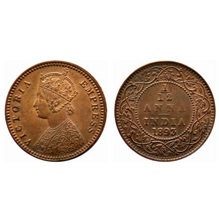 Victoria Empress, Copper 1/12 Anna, 1893, Calcutta Mint. Slight Nick on the edge of Obvers