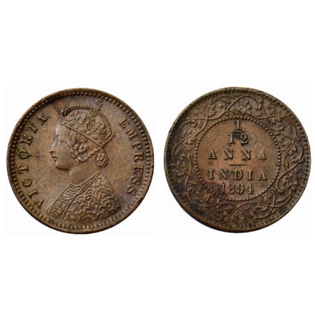 Victoria Empress, Copper 1/12 Anna, 1894, Calcutta Mint. Multiple Die crack on obverse. GK