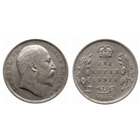 Edward VII, Silver Rupee, 1903, Calcutta Mint, no mint mark, Unusual 5 dots joined looks l
