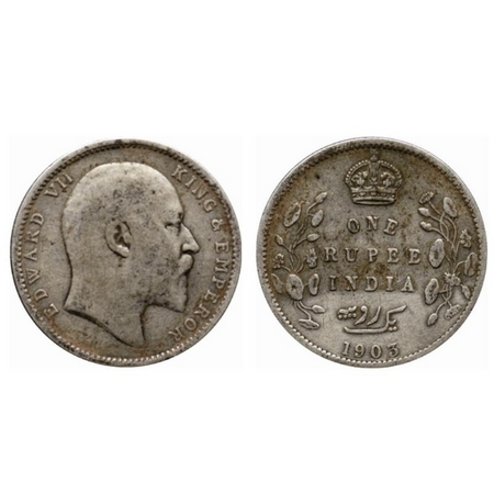Edward VII, Silver Rupee, 1903, Calcutta Mint, no mint mark, Error 4 diamonds in urdu insc
