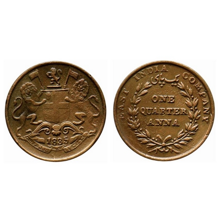 William IV, Copper Quarter Anna, 1835 Bombay Mint, A/ I(i), large numerals of year with ob