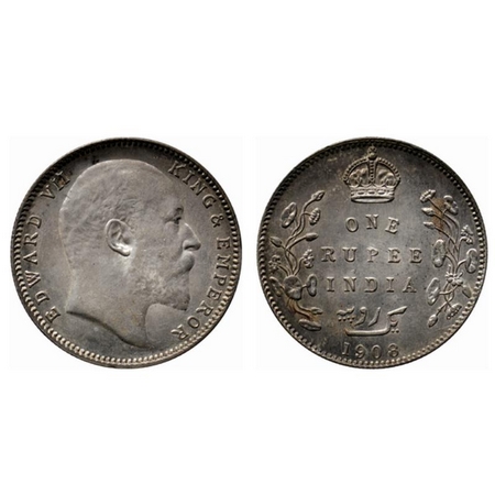 Edward VII, Silver Rupee, 1908, Bombay Mint, B incused and dot on stem below, minor edge n