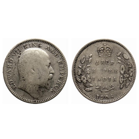 Edward VII, Silver ½ Rupee, 1906, Bombay Mint, B Incuse below the cross pattee of the crow