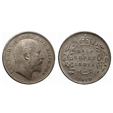 Edward VII, Silver ½ Rupee, 1910, Calcutta Mint, no mint mark. GK 971. Cleaned, Extremely 