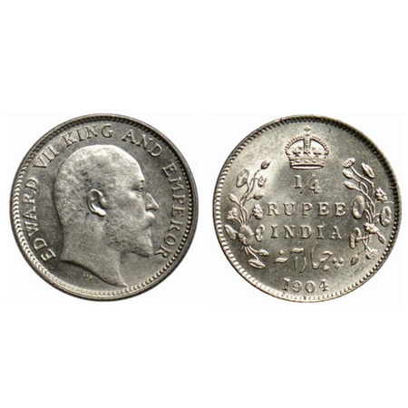 Edward VII, Silver ¼ Rupee, 1904, Calcutta Mint, no mint mark. GK 973. Uncirculated, Rare.