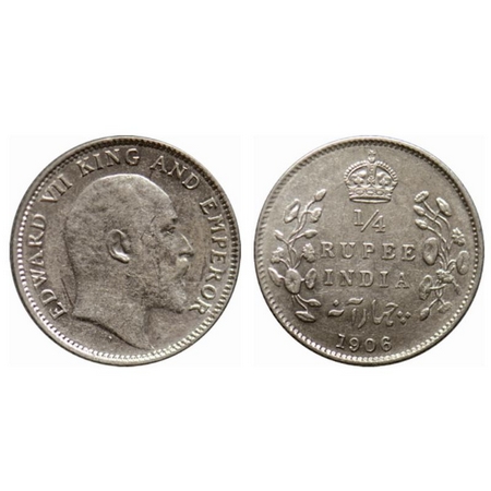 Edward VII, Silver ¼ Rupee, 1906, Calcutta Mint, no mint mark. GK 975. Extremely Fine, Sca