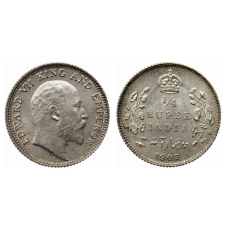 Edward VII, Silver ¼ Rupee, 1907, Calcutta Mint, Die crack on Obverse, Ghost image on Reve
