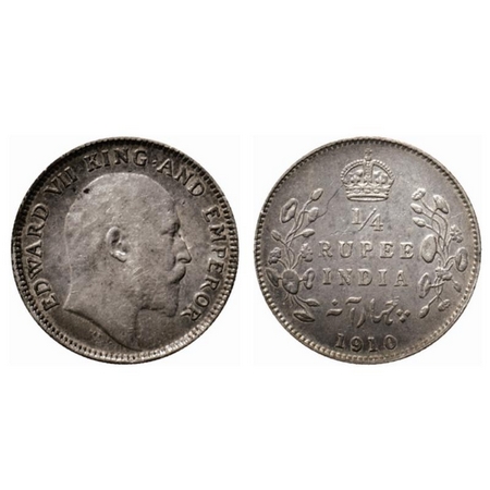 Edward VII, Silver ¼ Rupee, 1910, Calcutta Mint, no mint mark. GK 978. Very Fine, Scarce.