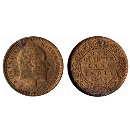 Edward VII, Copper Quarter Anna, 1904, Calcutta Mint. GK 995. NGS Slabbed, MS 61+BN Choice