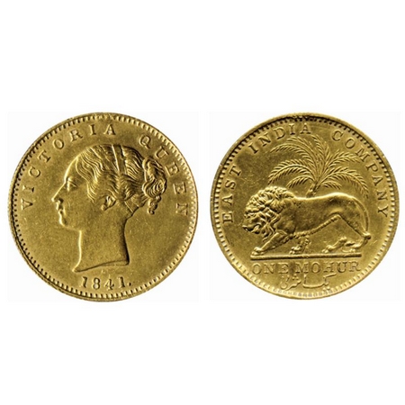 Victoria Queen, Gold Mohur, 1841, Continuous legend, Calcutta/Bombay Mint, bust to left & 