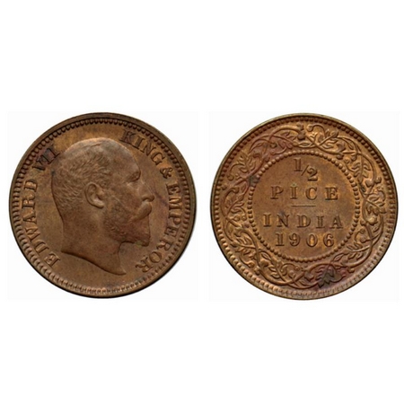 Edward VII, Copper ½ Pice, 1906, Calcutta Mint, Thick Planchet, (rare as copper, normally 