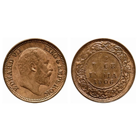 Edward VII, Bronze ½ Pice, 1906, Calcutta Mint, Multiple die cracks on reverse. GK 1007. E