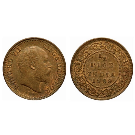 Edward VII, Bronze ½ Pice, 1909, Calcutta Mint, Multiple Die crack Error on Planchet of Ob