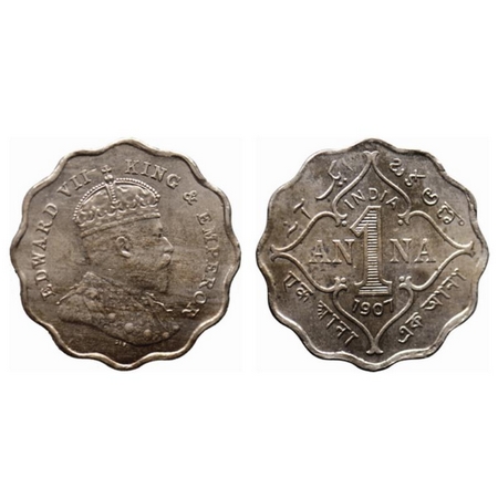 Edward VII, Copper Nickel 1 Anna, 1907, Bombay Mint, B incuse in crown. GK 990. Almost Unc