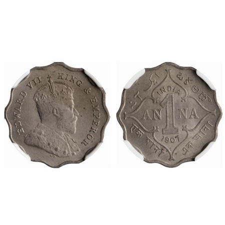 Edward VII, Copper Nickel, 1 Anna, 1907, Bombay Mint, B incused below the cross pattee of 