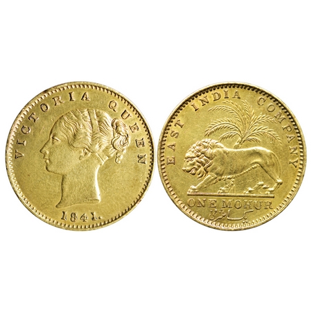 Victoria Queen, Gold Mohur, 1841, Continuous legend, Calcutta/Bombay Mint, with extended e