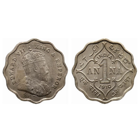 Edward VII, Copper Nickel 1 Anna, 1910, Bombay Mint, B incuse in crown. GK 993. Very Fine+