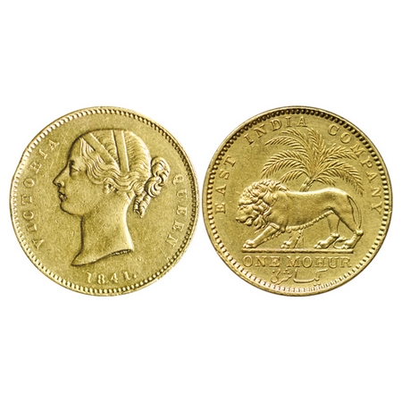 Victoria Queen, Gold Mohur, 1841, Divided legend, W.W. incuse on neck, with small legend a