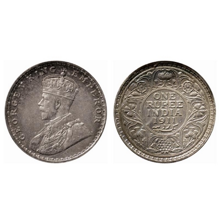 George V, Silver Rupee, 1911, Bombay Mint, Pig Elephant type on the collar of the Most Emi