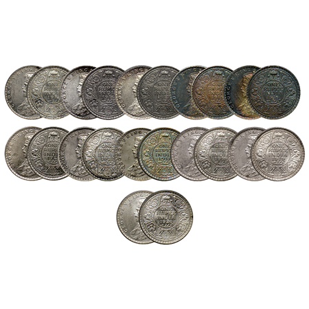 George V, Silver Rupee (11 Coins), 1911 (Cal), 1912 (Bom), 1916 (Bom), 1917 (Bom), 1918 (B
