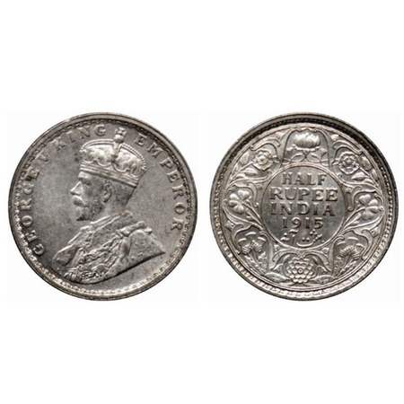 George V, Silver ½ Rupee, 1915, Calcutta Mint. GK 1052. Almost Uncirculated, Rare.