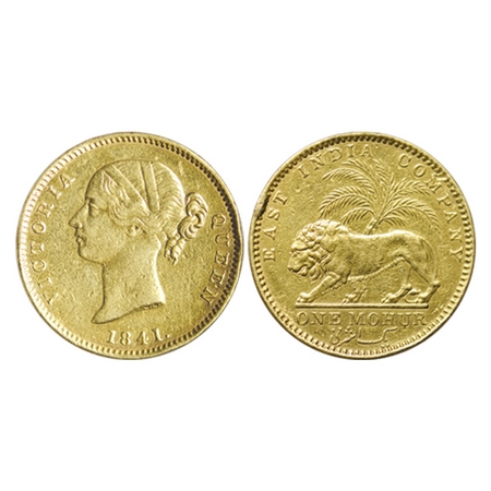Victoria Queen, Gold Mohur, 1841, Divided legend, W.W. incuse on neck, with Sherif in 4, b