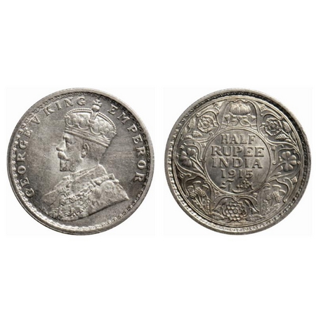 George V, Silver ½ Rupee, 1915, Calcutta Mint. GK 1052. Almost Uncirculated, Scarce.