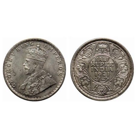 George V, Silver ½ Rupee, 1921, Calcutta Mint, No dot, Ghost on reverse. GK 1058. Extremel