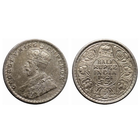George V, Silver ½ Rupee, 1921, Calcutta Mint, no dot. GK 1058. About Uncirculated, Scarce