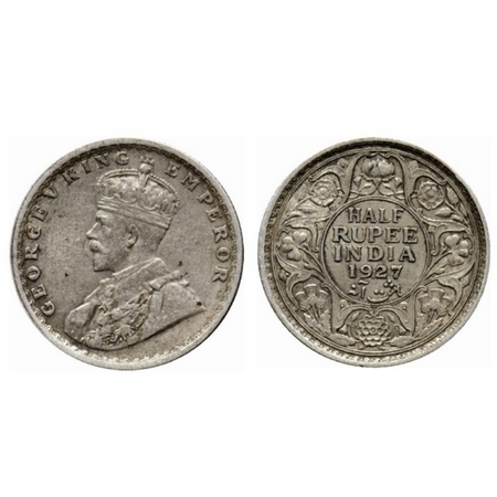 George V, Silver ½ Rupee, 1927, Calcutta Mint. GK 1069. Very Fine+. Scarce.