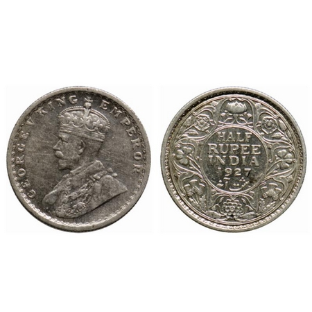 George V, Silver ½ Rupee, 1927, Calcutta Mint. GK 1069. Cleaned, Very Fine, Scarce.