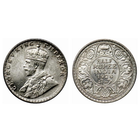 George V, Silver ½ Rupee, 1928, Bombay Mint. GK 1070. Uncirculated, Scarce.