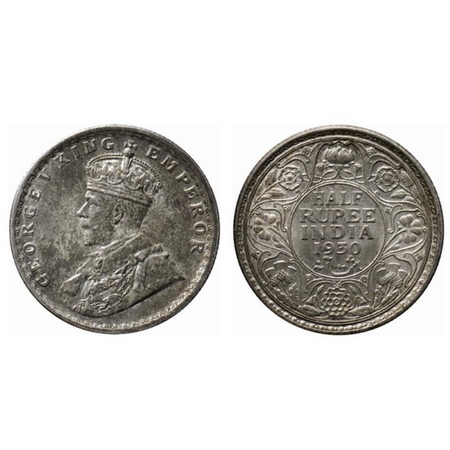 George V, Silver ½ Rupee, 1930, Calcutta Mint. GK 1072. Uncirculated, Scarce.