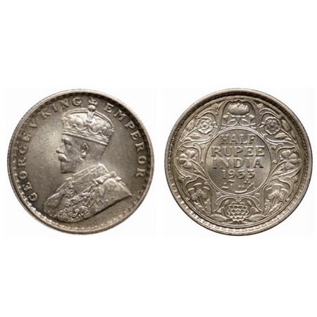 George V, Silver ½ Rupee, 1933, Calcutta Mint. GK 1073. Almost Uncirculated. Scarce.