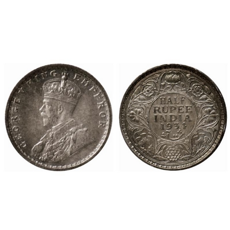 George V, Silver ½ Rupee, 1934, Calcutta Mint. GK 1074. Almost Uncirculated, Scarce.