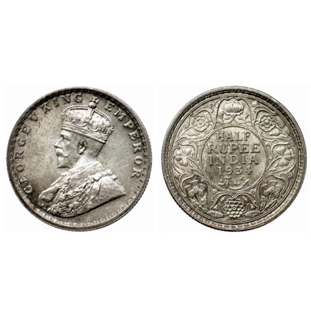 George V, Silver ½ Rupee, 1934, Calcutta Mint. GK 1074. Uncirculated, Scarce.