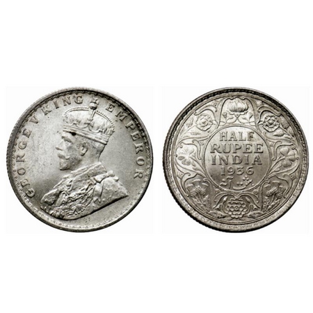 George V, Silver ½ Rupee, 1936, Calcutta Mint. GK 1075. Almost Uncirculated, Scarce.