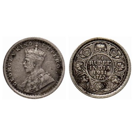 George V, Silver ¼ Rupee, 1911, Calcutta Mint. GK 1080. Very Fine. Scarce.