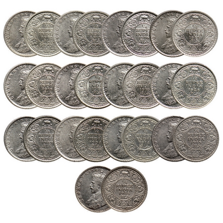 George V, Silver ¼ Rupee (13 Coins), 1912 (Cal), 1913 (Cal), 1914 (Bom), 1915 (Bom), 1916 