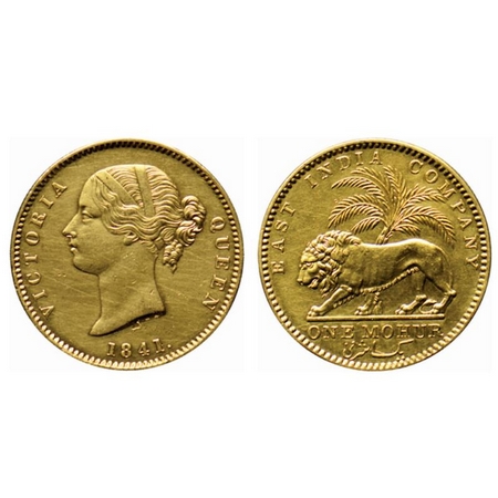 Victoria Queen, Gold Mohur, 1841, Divided legend, W.W. incuse on neck, bust to left & a li