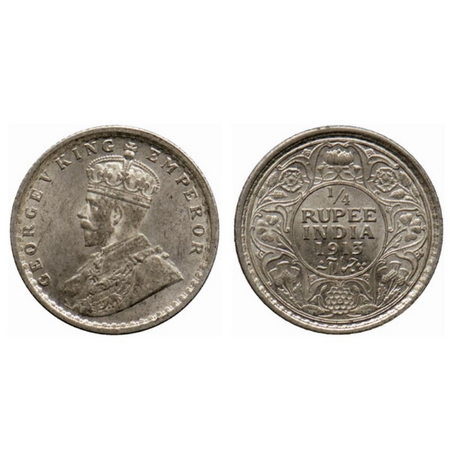 George V, Silver ¼ Rupee, 1913, Calcutta Mint. GK 1083. Extremely Fine. Scarce.